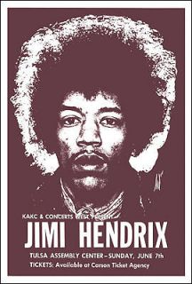 JIMI HENDRIX 1970 Tulsa OK Concert Poster