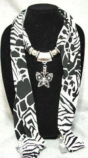 new black white animal print w butterfly jewelry scarf wear