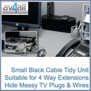 Line Small Black Cable Tidy Unit hides 4 Way Extension Lead TV Power