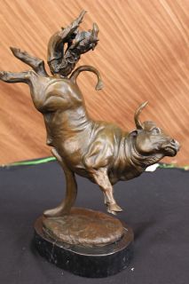 Cowboy Bullfight Western Lost Wax Bronze Sculpture Art Deco Marble