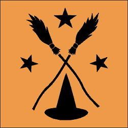 Primitive Topper STENCIL~Brooms Stars Witches Hat~Halloween Fall Party