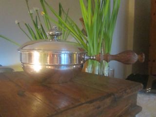 VINTAGE SILVERPLATE CHAFING/SERVIN G DISH WITH WOOD HANDLE