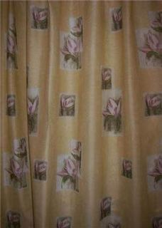 Shower Curtain Yellow With Mauve Pink Flowers Includes Liner & Rings