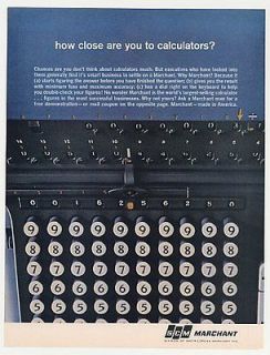 1961 SCM Marchant Calculator Close Up Photo Print Ad