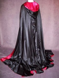 Super long satin cape w pointed hood Red Black reversible Halloween