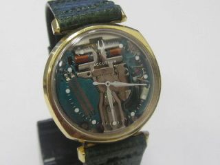 BULOVA ACCUTRON SPACE VIEW 14 KT GOLD VINTAGE MEN WATCH FOR REPAIR