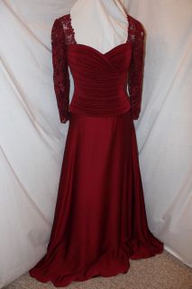 NWT Size 8 WINE red Cameron Blake 28677 HOLIDAY formal gown/Lace