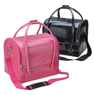 Pink/Black Crocodile Makeup Handbag Case Removable Tray Cosmetic