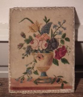 ANTIQUE FRENCH 19th PAINTING ON VELVET FABRIC
