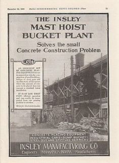1920 Insley Mfg Indianapolis Ad Mast Hoist Bucket Plant Solves