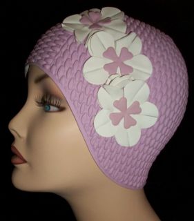 Ladies Retro Style Swimming Hat Cap Pretty 3 Flowers Vintage Style