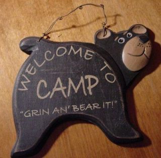 WELCOME TO CAMP   BLACK BEAR RUSTIC LOG CABIN LODGE HOME DECOR SIGN