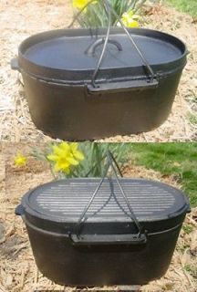 Roaster Cast Iron Dutch Oven Turkey Pot Camp Kettle Cookware 10qt