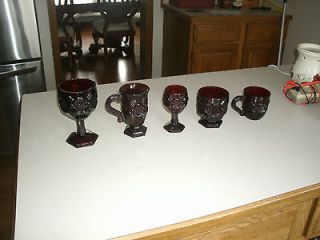 Newly listed Avon Cape Cod Ruby Red Glass Dinnerware LOT 4 of 5 NR