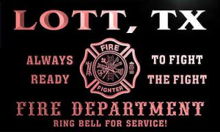 qy67214 r FIRE DEPT LOTT, TX TEXAS Firefighter Neon Sign