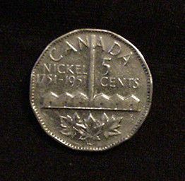 1951 SUDBURY FIVE 5 cent nickel CANADIAN coin King George VI EF AU