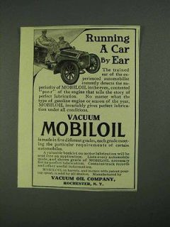 listed 1908 Vacuum Mobiloil Ad, Advertisement   Running a Car by Ear