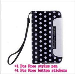 Wave dot Leather wallet credit card ID Cover Case for iPhone 4 4S&2