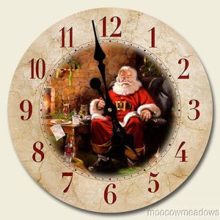 New SANTA CLAUS w/ CHRISTMAS CLOCK Holiday Wall Decor Accent HOT COCOA