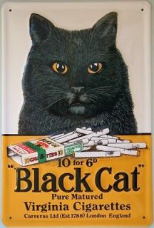 BLACK CAT CIGARETTES Embossed Metal Advertising Sign   Vintage Advert