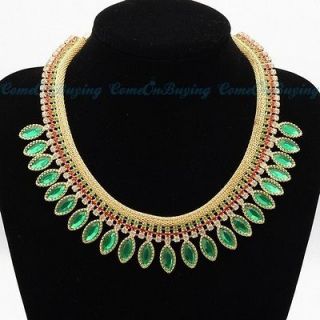 Fashion Golden Chain Olivary Green Rhinestone Colorized Crystal Choker