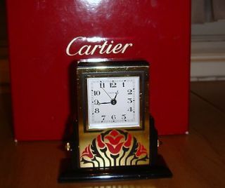 Authentic Cartier Collectible Gilt Enamel Desk Clock Watch Rare