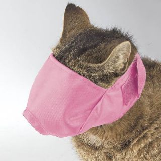 Cat Muzzle Full Face Grooming Calming Mask Adjustable Nylon Pink All
