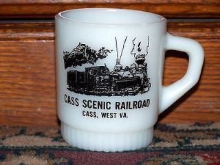 Cass Scenic Railroad Milk Glass Advertising Mug   Fire King   West VA