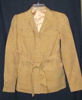 100% Cotton Belted Linen Cavalry Jacket Tan M NWOT