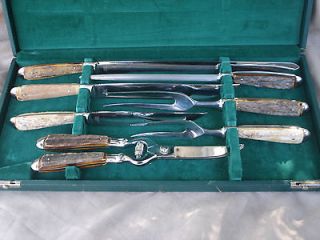 7pc Stag Handle Abercrombie Fitch Germany Carving Set Knife Shear Fork