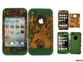 SILICONE CELL PHONE CASE FOR APPLE IPHONE 4 4S LEAFY CAMO ARMY GREEN