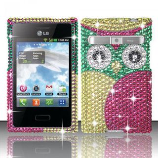 For LG Optimus Logic L35g Dynamic L38c Hard Case Cover Pink Green Owl