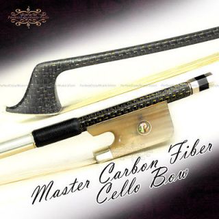 Silver Braided Carbon Fiber 4/4 Cello Bow White OX Horn Frog 79.9g