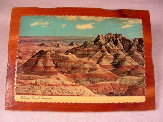 Vintage Souvenir Badlands National Monument, SD Wood Plaque w Picture