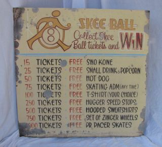 Vintage Painted Metal Skee Ball Arcade Game Sign