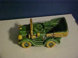 Vintage RELPO Ceramic ANTIQUE AUTO Car Automobile PLANTER Green Yellow