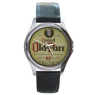 NEW RARE GRAND OLD PARR SCOTCH WHISKY STAINLESS LEATHER METAL WATCH