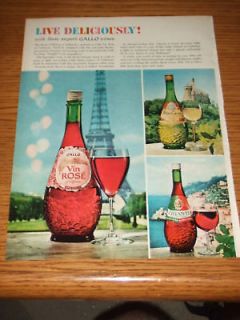 VINTAGE 1964 Gallo White Red Dinner Wine Print Ad Art 2