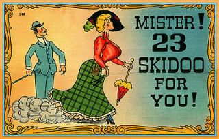 1940s Mister 23 Skidoo to You Woman Man Hat Umbrella Comic Humor