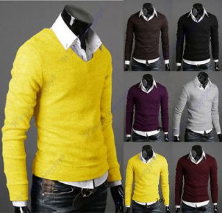 Mens Premium Stylish Slim Fit V neck Collar Sweater Jumper Tops