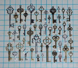 old look skeleton key lot pendant heart bow charm lock craft jewelry