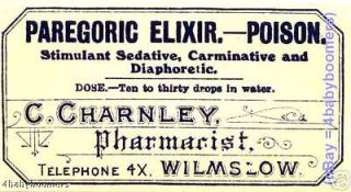 OPIUM Laudanum NARCOTIC Bottle LABEL Charney Pharmacy Wilmslow England