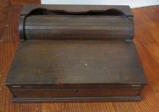 ANTIQUE WALNUT ROLL TOP TRAVEL LAP DESK with PULL OUT DRAWER MECHANISM