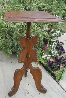 Victorian Fern Stand Turn of Century Carved Brown Wood 3 Legs Leaf