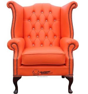 Chesterfield Crystal Diamante Queen Anne High Back Wing Chair Orange