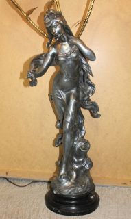Antique Maiden Statue Lamp 38 Signed by MP Moreau (1822 1912)