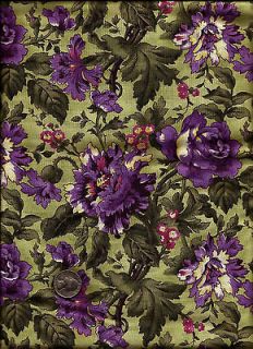 lis Floral Print purple tan on lt green Fabric by Cheri L Strole  SSI