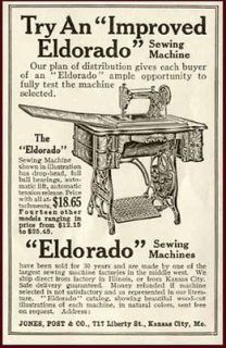 RARE 1911 JONES, POST AD FOR ELDORADO SEWING MACHINES