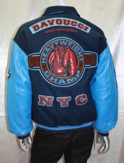 DAVOUCCI THE CHAMP NAVY/ BLUE LEATHER AND WOOL JACKET