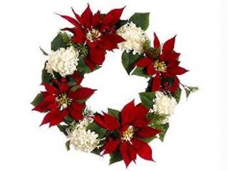 Poinsettia And White Hydrangea Holly 22 Artificial Christmas Wreath